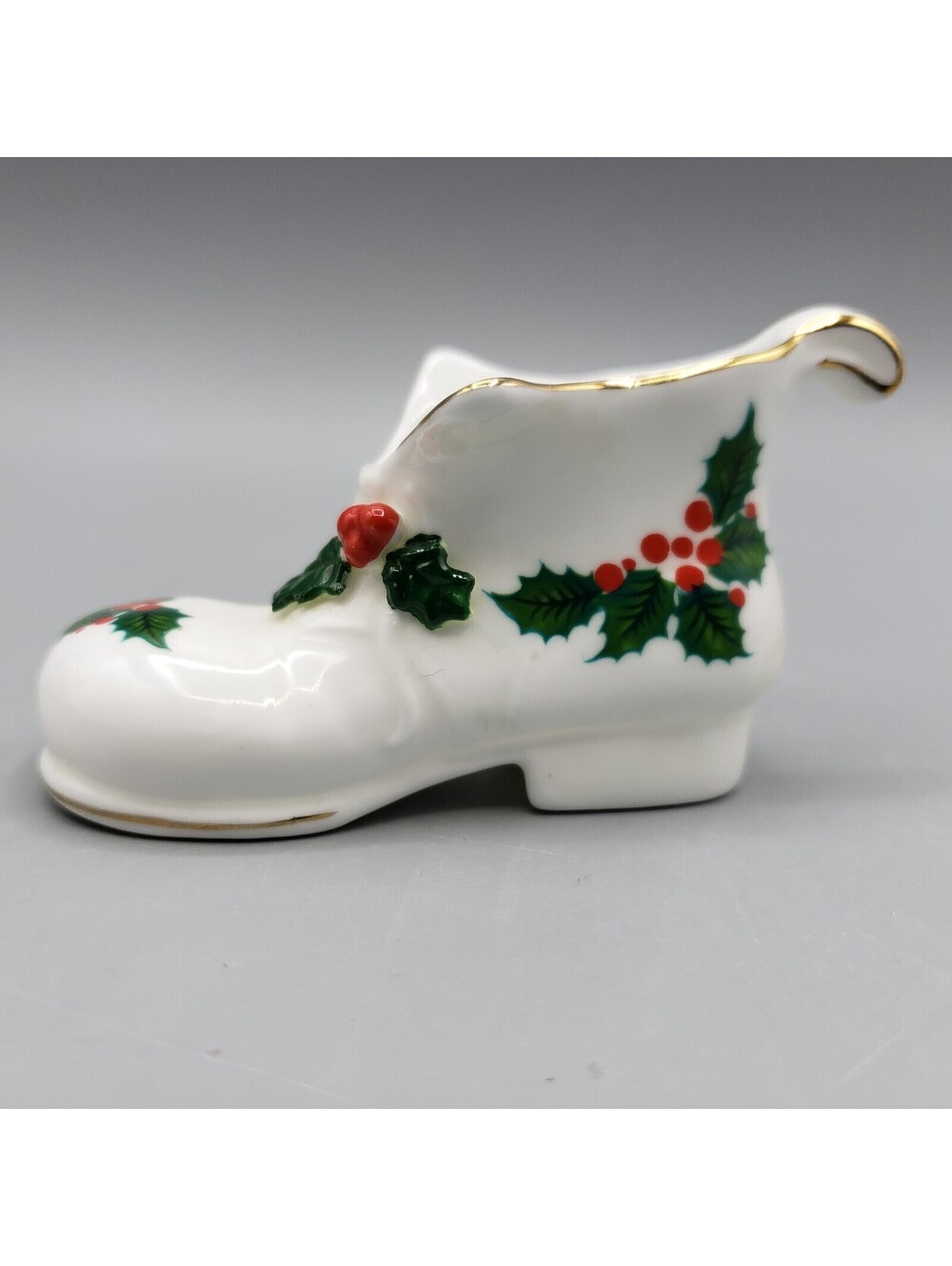 Vintage Enesco Toothpick Holder Boot Holly Berries Bone China Shoe 1978